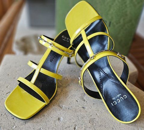 Жіночі босоніжки на підборах Gucci Yellow Leather Horsebit Strap EU 37.5 (205930120670)